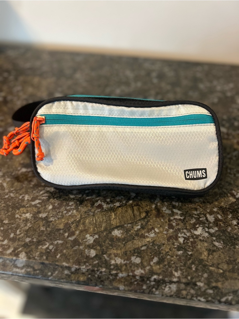 Title: CHUMS Crossbody/Travel Pouch White Teal Orange Outdoor Bag